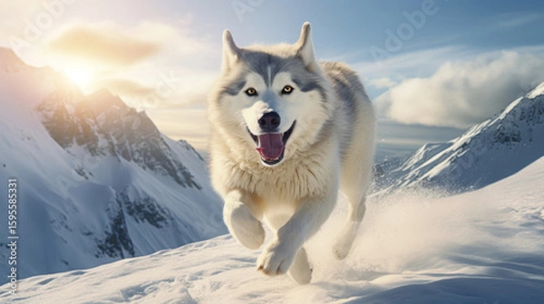 Fototapeta Siberian Husky in Action on a Winter Trail