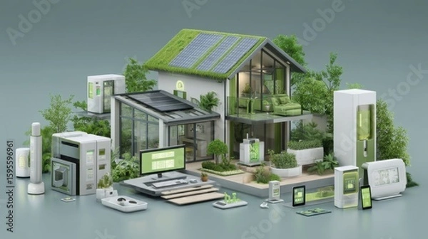 Obraz Innovative Smart Home with Eco-Friendly Design and Solar Panels