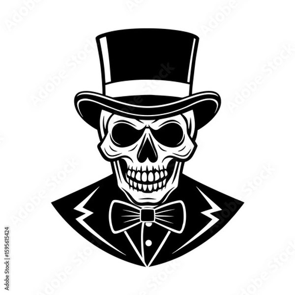 Obraz Skull With Top Hat And Bowtie Vector