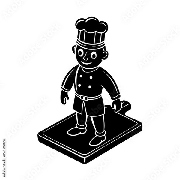 Fototapeta Tiny Chef Mascot Standing On Cutting Board Vector