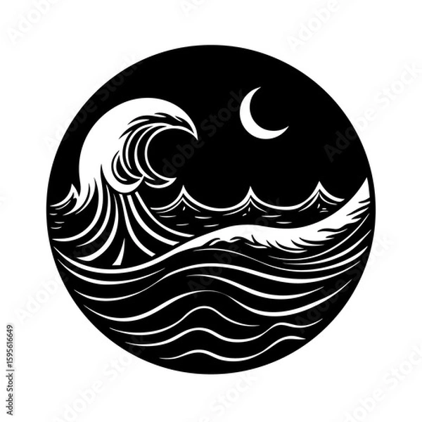 Fototapeta Waves With Moon Reflection Vector