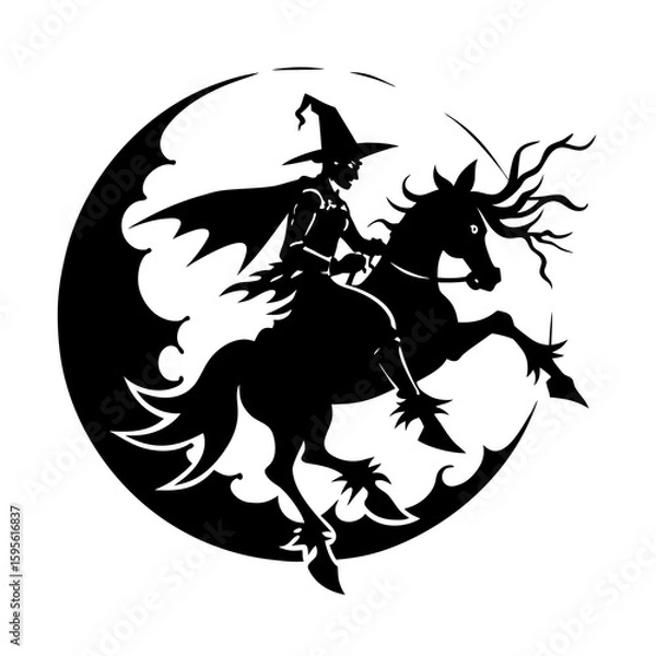 Fototapeta Witch Riding Across Full Moon Vector