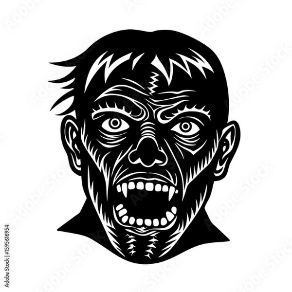 Fototapeta Zombie Face With Stitched Mouth Vector