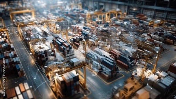 Fototapeta Global Logistics Network at Busy Shipping Port with Containers