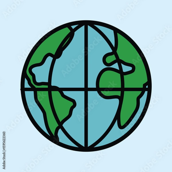 Obraz Globe illustration with coordinate lines clearly showing continents and oceans, suitable for geography, education and environmental themes.