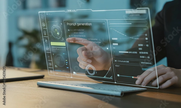 Fototapeta Holographic display interface on laptop