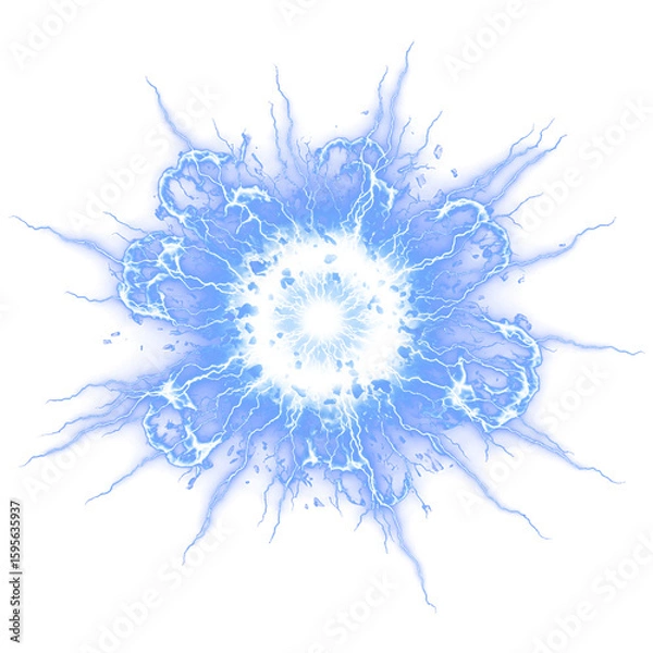 Fototapeta Vibrant blue energy explosion with electrifying effects and radiant core Isolated on a transparent background