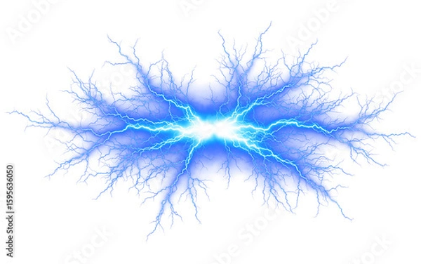 Fototapeta Abstract Blue Electric Energy Explosion With Bright Center And Many Small Particles Isolated on a transparent background