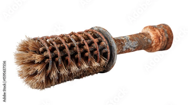 Fototapeta  A Vintage, Rusty Brush with Natural Bristles Isolated on a White Background