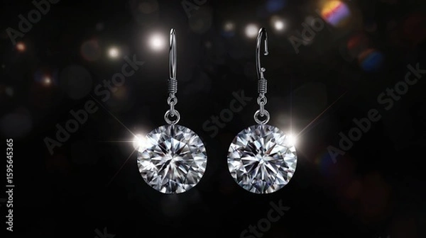 Fototapeta Elegant diamond drop earrings against a dark, sparkling background