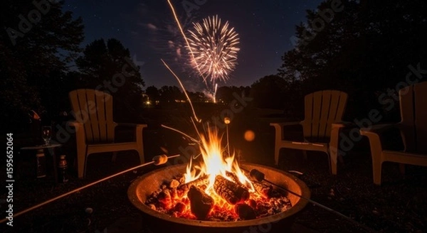 Obraz Fire pit nighttime fireworks celebration
