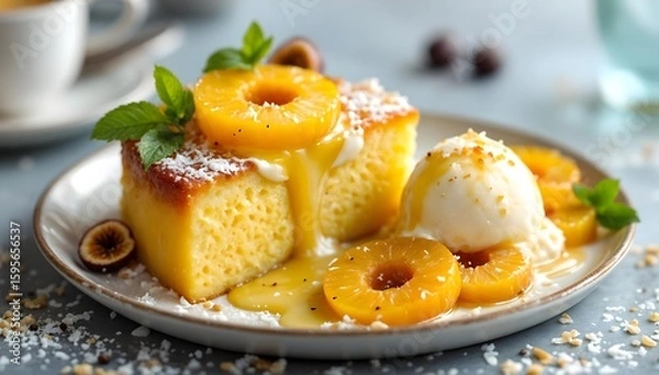 Obraz  Pineapple Cake with Ice Cream