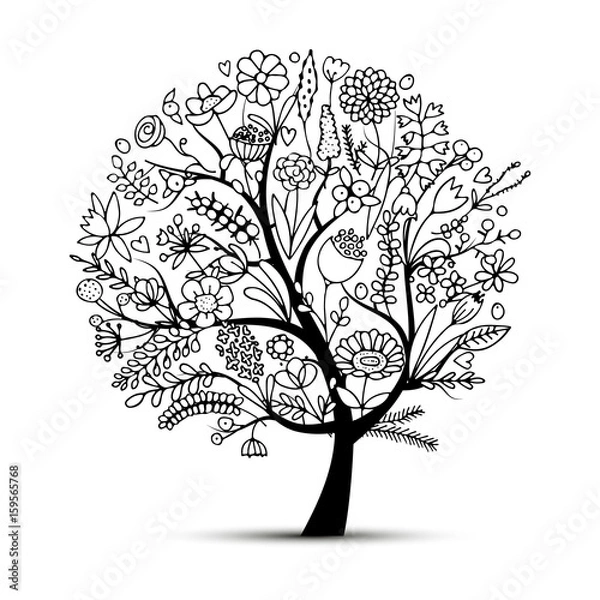 Fototapeta Floral tree, sketch for your design