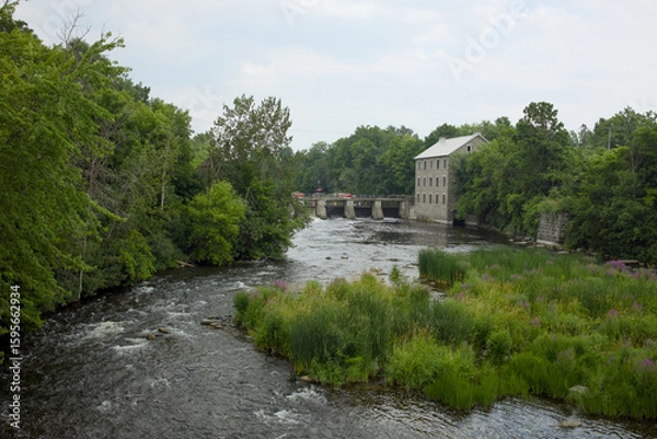 Fototapeta A river beside a mil