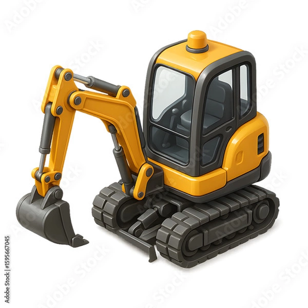 Fototapeta Cute Isometric Mini Excavator - 3D Illustration with Transparent Background