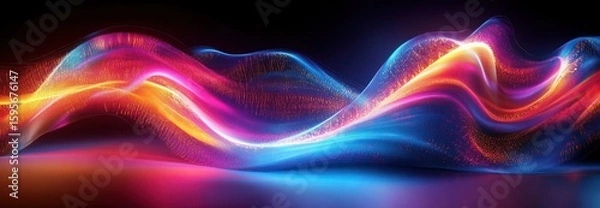 Fototapeta Vibrant flowing waves of light in pink, orange, purple, and blue hues creating a smooth abstract glowing surface with dynamic movement and energy