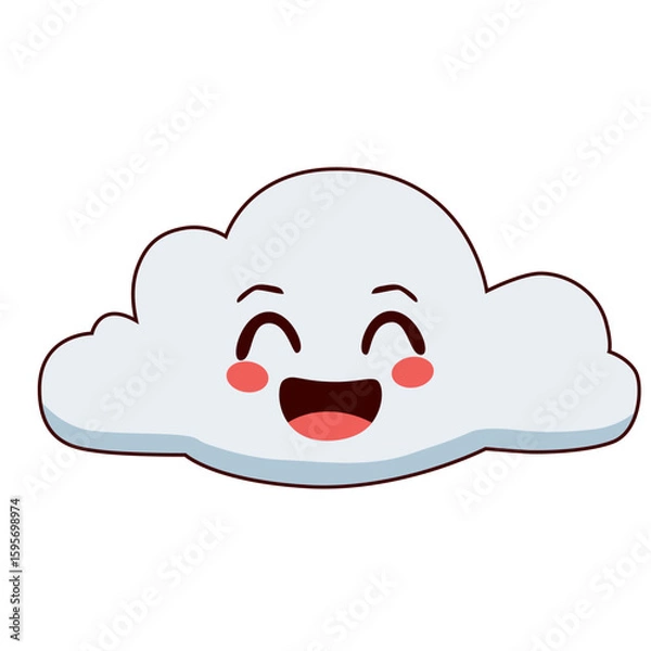 Fototapeta Vector illustration of a cheerful cloud character with expressive facial features