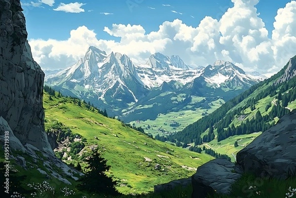 Obraz Alpine Valley Summer Landscape. (28)