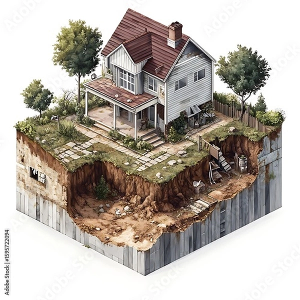 Fototapeta Abandoned House with Cut Away View. (1)