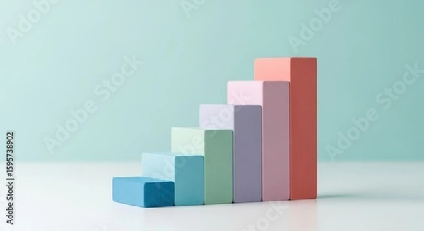 Fototapeta Photo of colorful building blocks arranged in an upward trend graph symbolizing growth