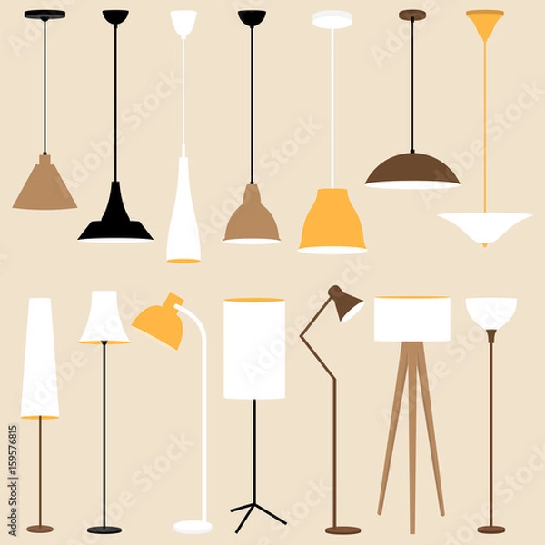 Obraz Vector set of lamps. Floor and celling lamps