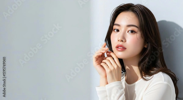 Obraz おしゃれなカットモデル女性の自然光ポートレート (Soft Radiance Portrait Series)