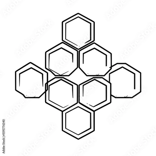 Fototapeta Illustration of a honeycomb pattern with nine outlined hexagons arranged in a diamond formation design