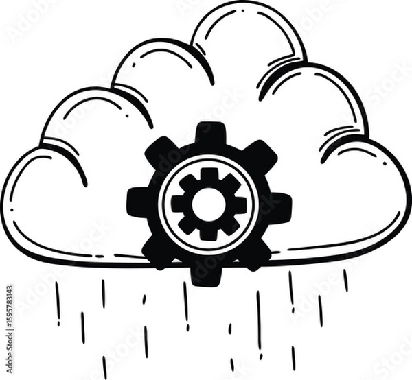 Fototapeta Cloud Services Silhouette Icon, Cloud Computing and Settings