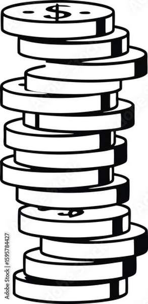 Fototapeta Stacked Coins Silhouette Icon for Finance Concept