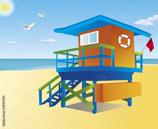 Fototapeta Life guard tower on a beach