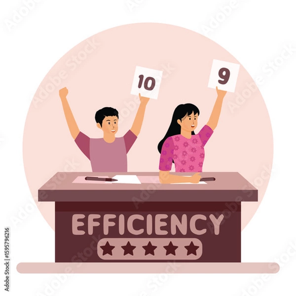 Obraz Efficiency Evaluation Event concept. Judges Scoring Performance Displaying Ratings.
