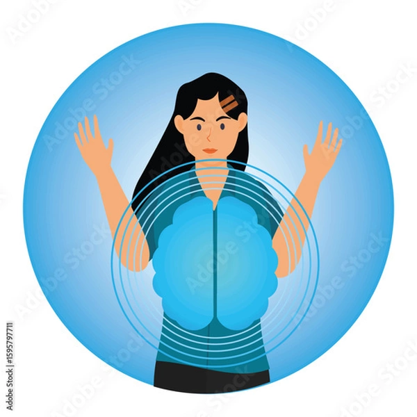 Obraz Artificial Intelligence concept. Woman With AI brain and Bright Blue Environment.