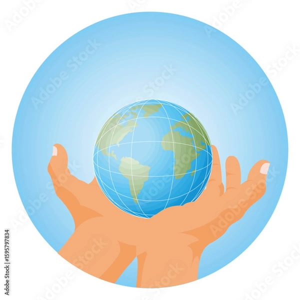 Obraz Artificial intelligence around the world, both human hands holding a globe.