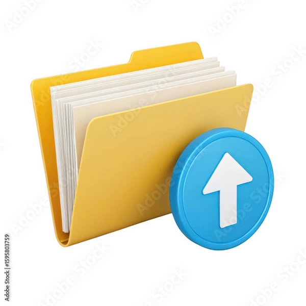 Obraz 3d yellow folder icon with blue upload arrow symbol isolated on transparent background