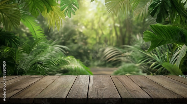 Obraz fundo de mesa de madeira e selva 