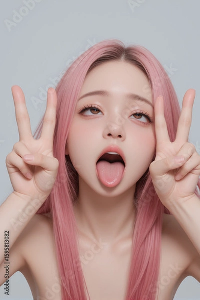 Obraz アヘ顔ダブルピースの美少女