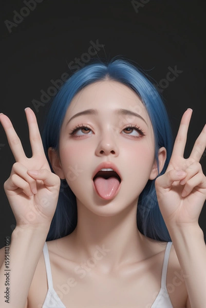 Obraz アヘ顔ダブルピースの美少女