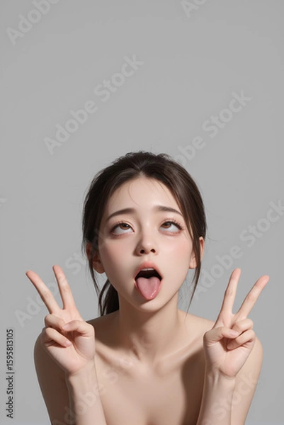 Obraz アヘ顔ダブルピースの美少女