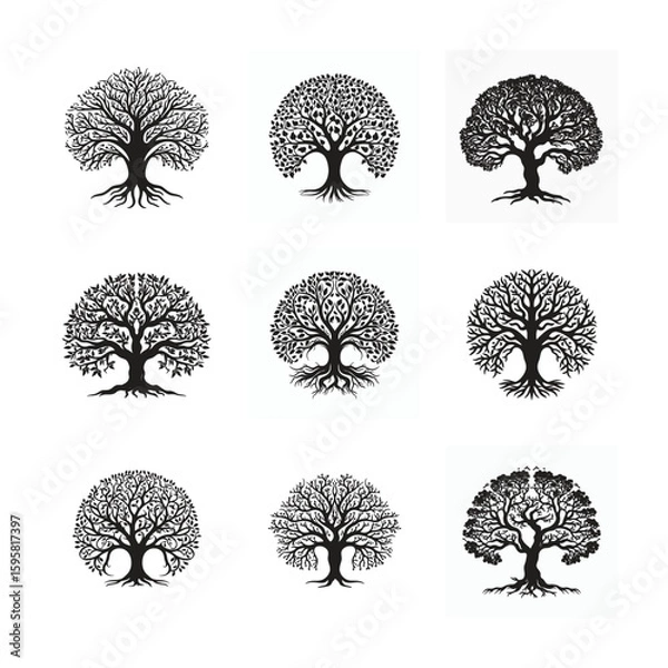 Fototapeta Tree of Life Silhouette Set in Black Vector Design