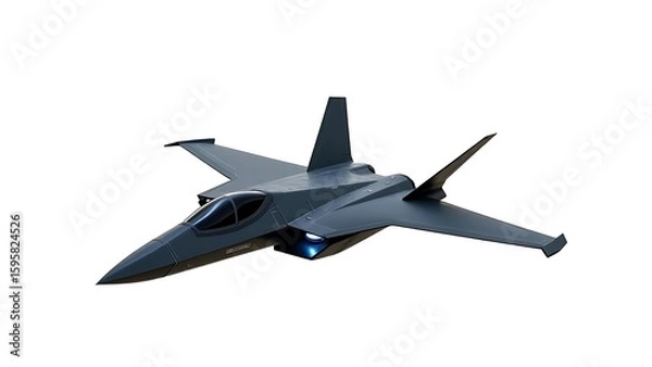 Fototapeta Futuristic Stealth Fighter Ship with Glowing Thrusters – Hyper-Detailed on White