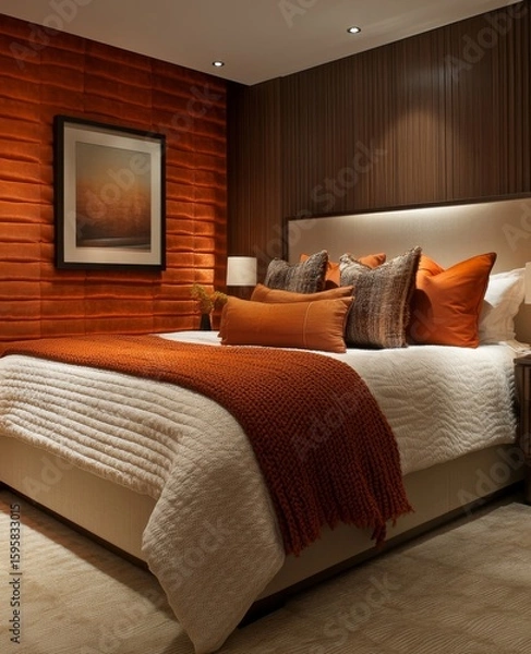 Obraz Mid-century Art Deco style interior design for a bedroom, Generative AI