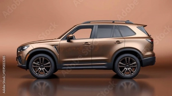 Fototapeta A digital image of an SUV, without logos or branding, rendered with a smooth gradient transition across a cast bronze surface, featuring a seamless color blend and antique patina finish