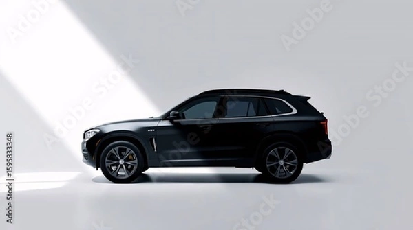 Fototapeta A geometric logo featuring a black SUV illuminated by soft, diffused light and subtle shadows, emphasizing balance, symmetry and visual clarity, no logos or branding