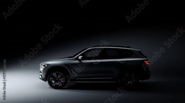 Fototapeta Smooth gradient transition with contrasting chiaroscuro lighting. SUV rendered with strong contrasts, deep shadows, and seamless color blending