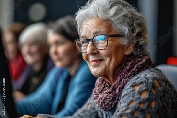 Fototapeta Group of senior people attending a computer and technology education class,  digital literacy and lifelong learning, Generative AI