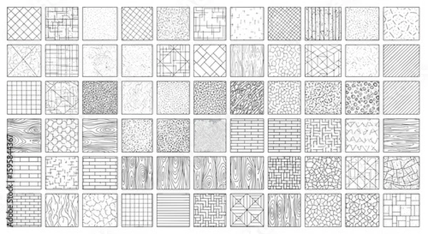 Fototapeta Collection of various monochrome texture samples and pattern swatches in a grid arrangement