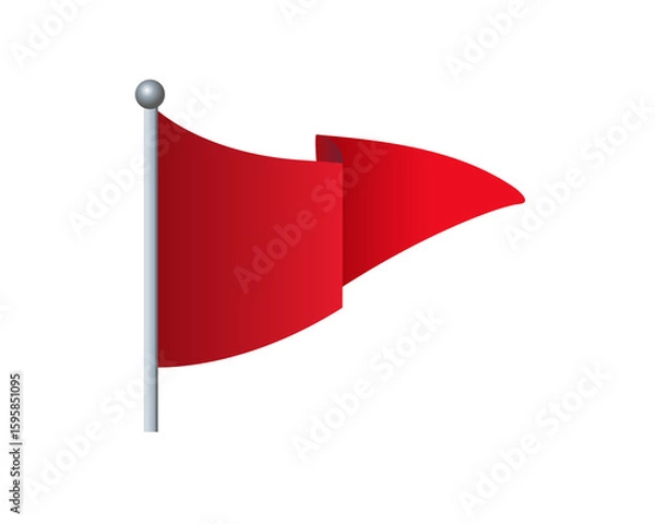 Obraz Waving triangular gradient red flag icon with silver pole on transparent background