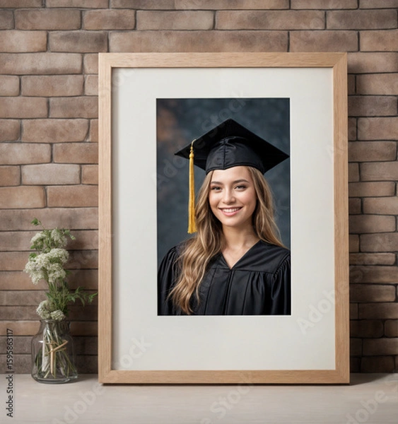 Obraz young female graduate with diploma -Generative AI