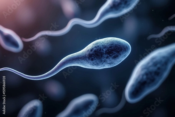 Fototapeta Microscopic Spermatozoa Swimming in Fluid, Representing Fertility, Reproduction, and the Beginning of Life