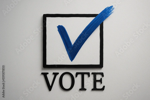 Fototapeta Vote Graphic with a Blue Check Mark Inside a Square Box on a White Background for Elections